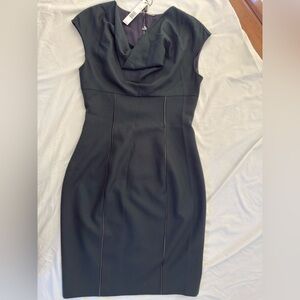 Elie Tahari Dark Green Midi Dress with Cowl Neck